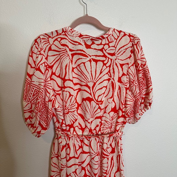 Fig + Flower Anthropologie Tiered Midi‎ Dress Size XL Orange White Batik Print - Picture 5 of 10